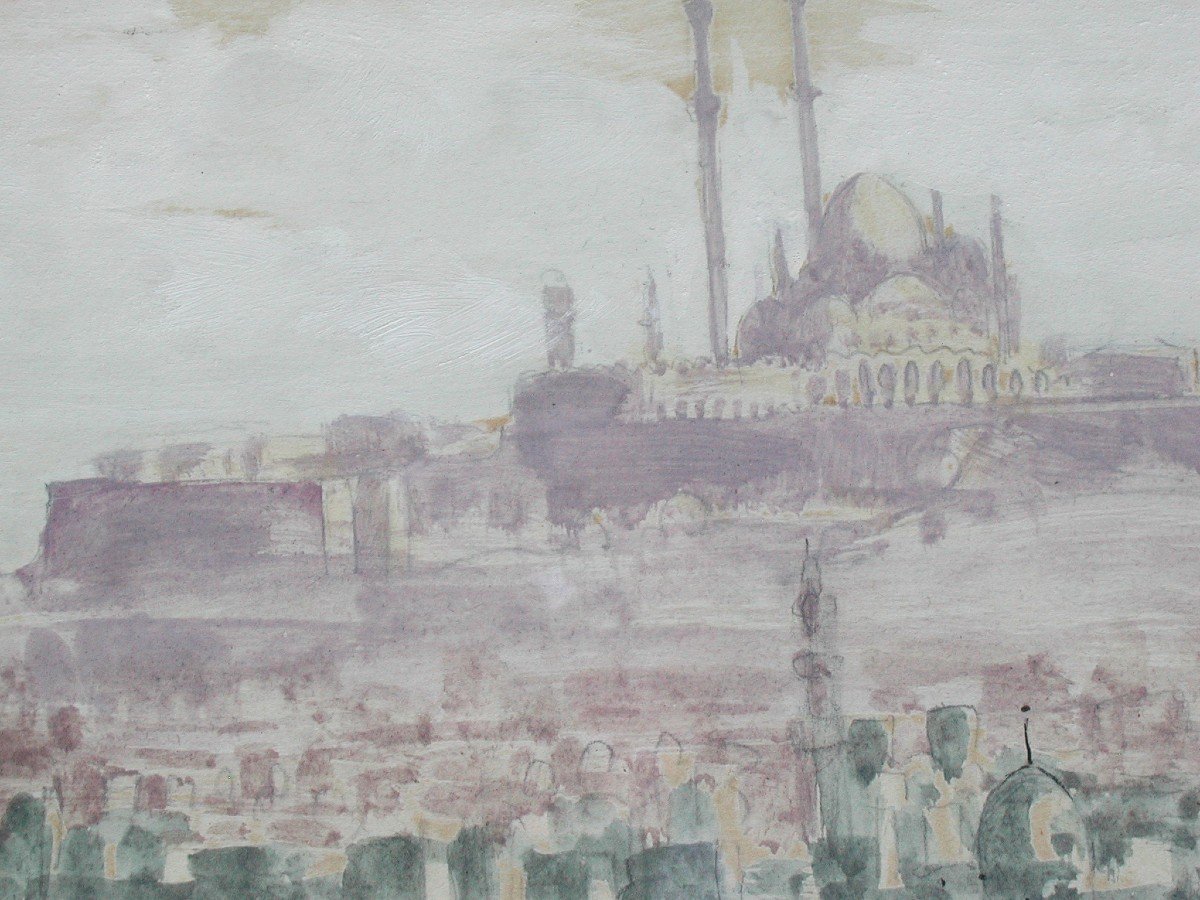 Henri VERGE SARRAT "Le Caire, la Citadelle" 1930 Aquarelle 30x41-photo-1